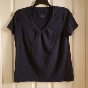 3/$10 Women's Short-sleeve Navy Blue V-Neck Knit Top T Shirt XL Ruched George